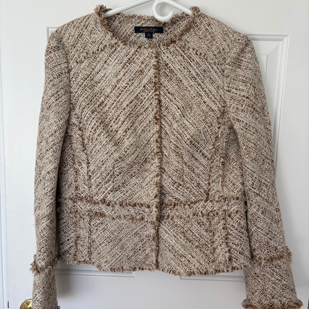 brooks brothers fringed tweed jacket